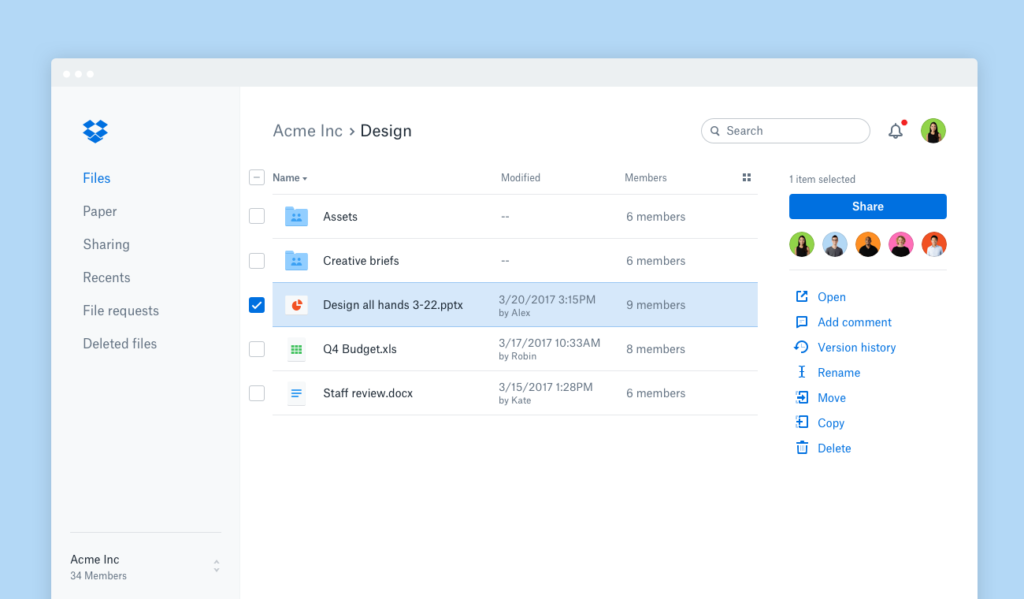 Dropbox Interface