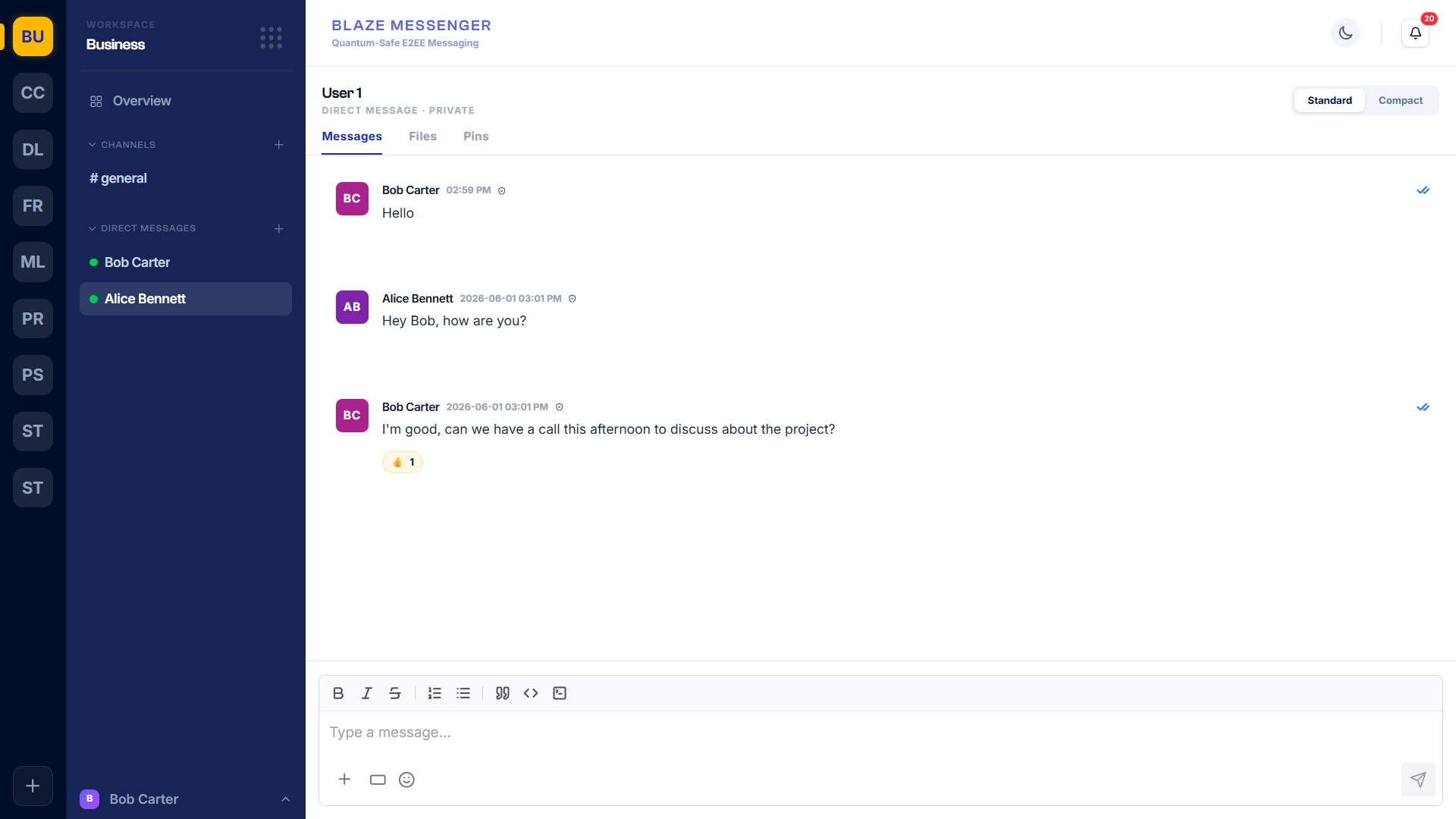 BLAZE Messenger — zero-knowledge team chat