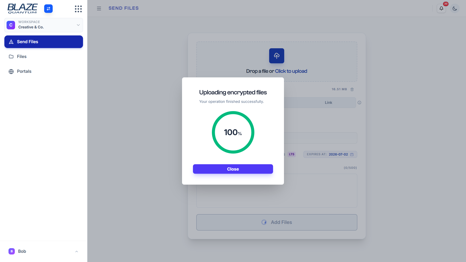 BLAZE Quantum — Send files